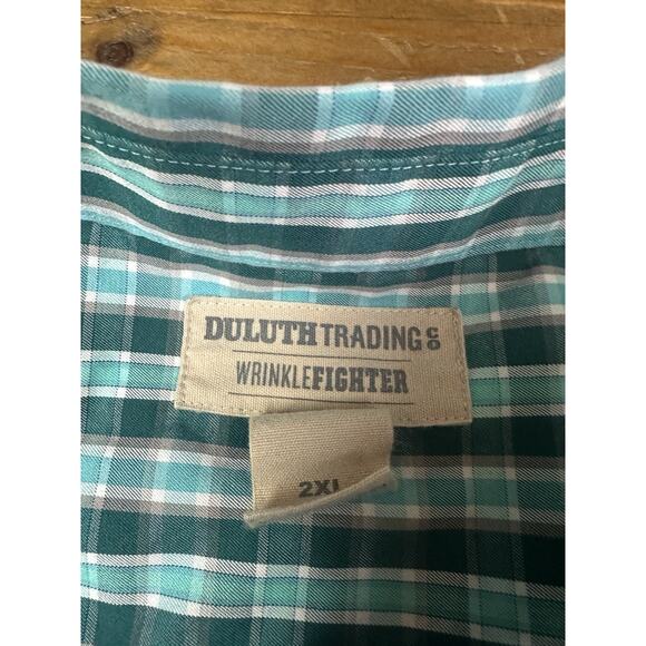 Duluth Trading Wrinkle Fighter Men's Shirt Size 2XL Green Plaid Pocket - Picture 2 of 6